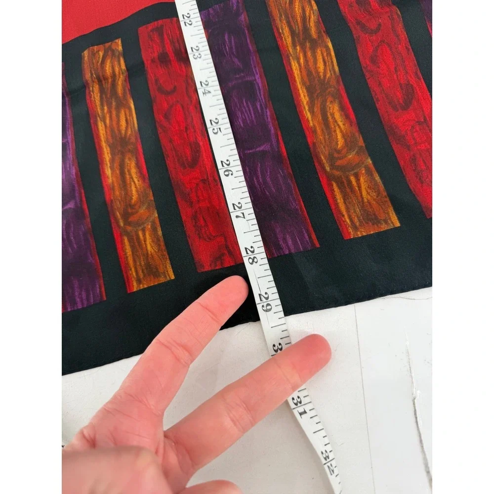 Anne Klein‎ Scarf Women OS Red Silk Striped Border Vintage